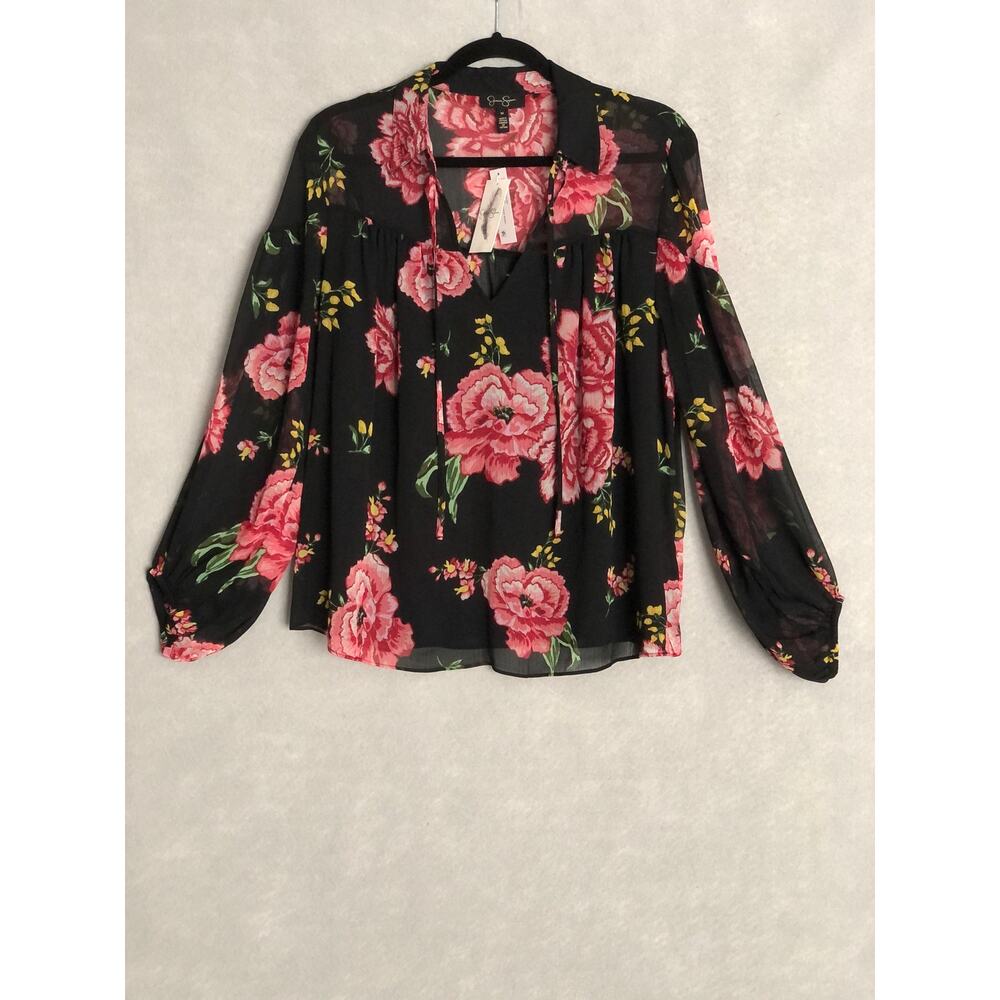 Jessica Simpson Floral Top Doris Sheer Long Sleeve Women's Medium NEW - Picture 1 of 7